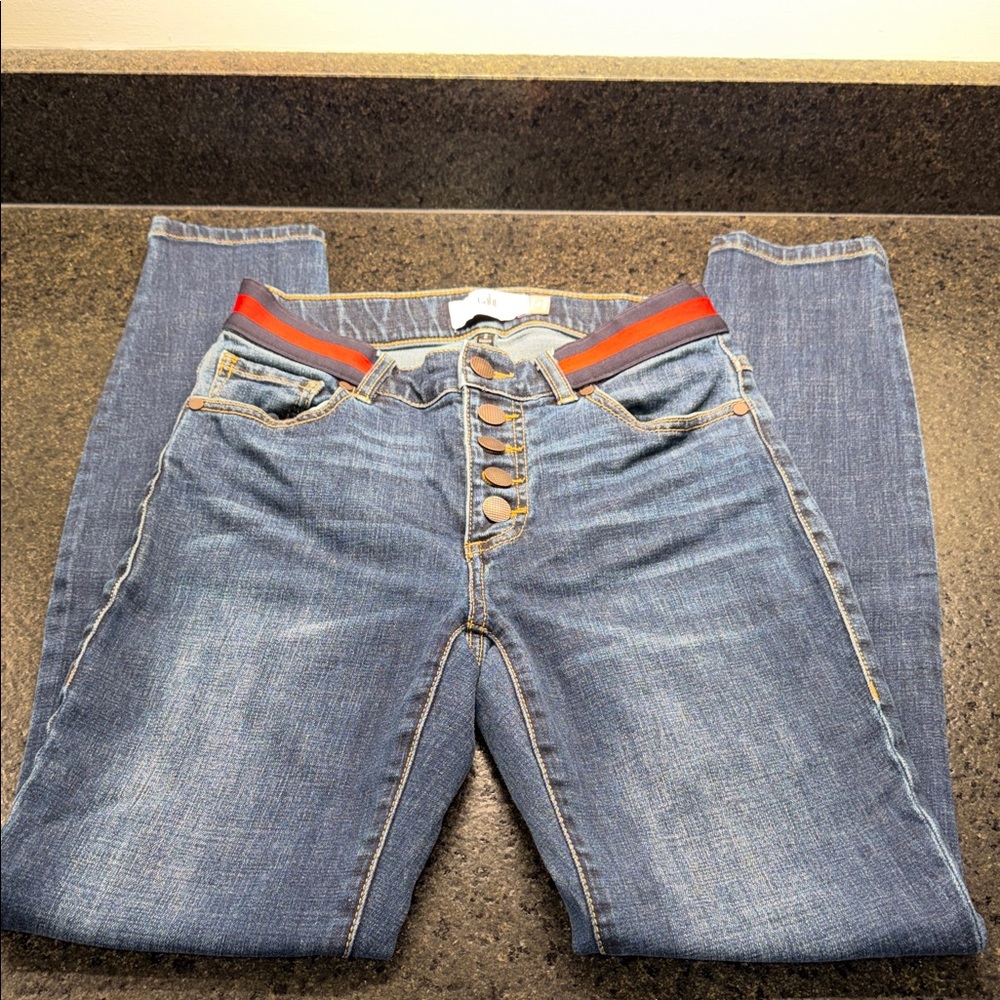 CAbi Denim Jeans with Red Waistband Detail